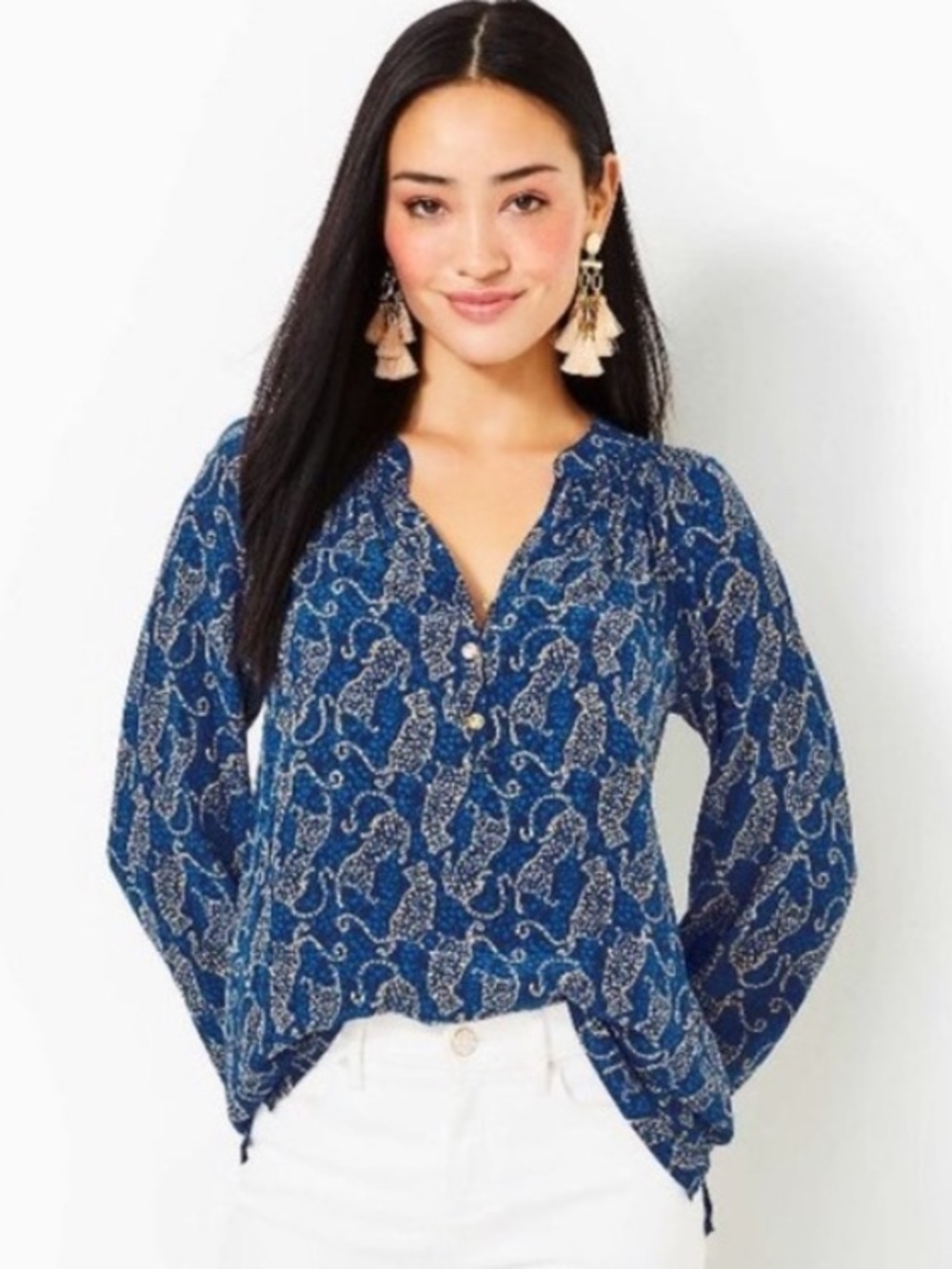 Lilly Pulitzer Elsa Top in Low Tide Navy Easy To Spot Blouse Top M